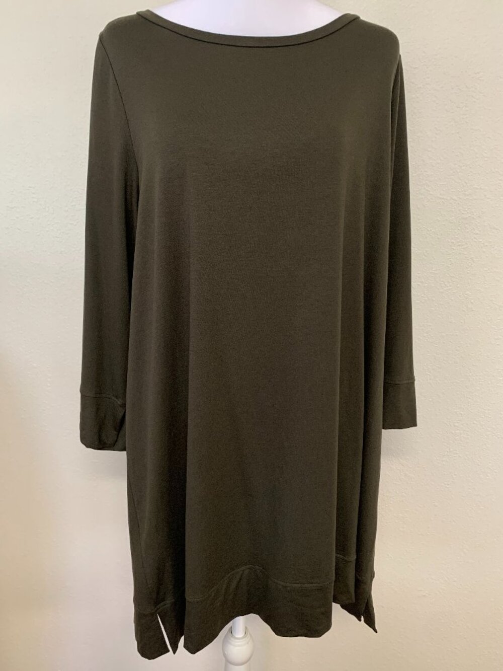 Eileen Fisher Boat Neck Tunic Top Olive Green Jersey - Size L